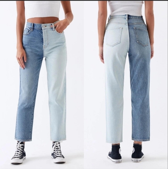 Pacsun Two Tone Jeans High Waisted Straight Leg‎ Denim Color Block 25" retro Y2K - Picture 1 of 8
